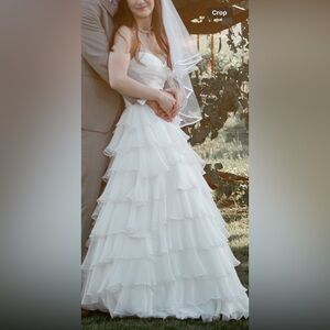 Sherri Hill Ivory Ruffle Tier Dress